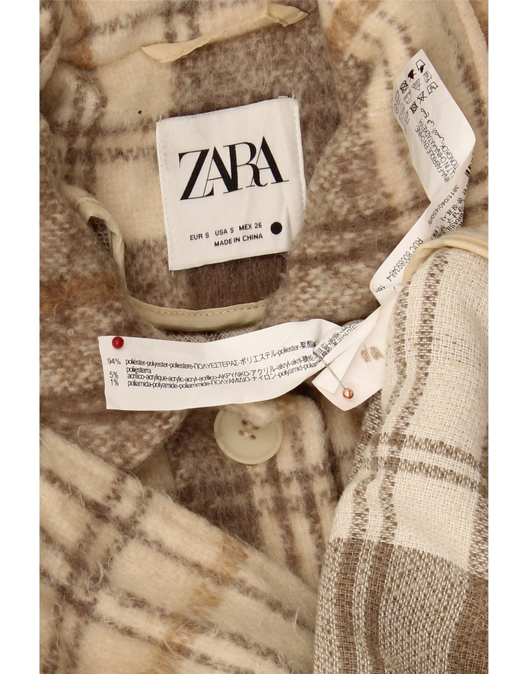 ZARA Womens Oversized Bomber Jacket UK 10 Pequeno Poliéster Bege Check
