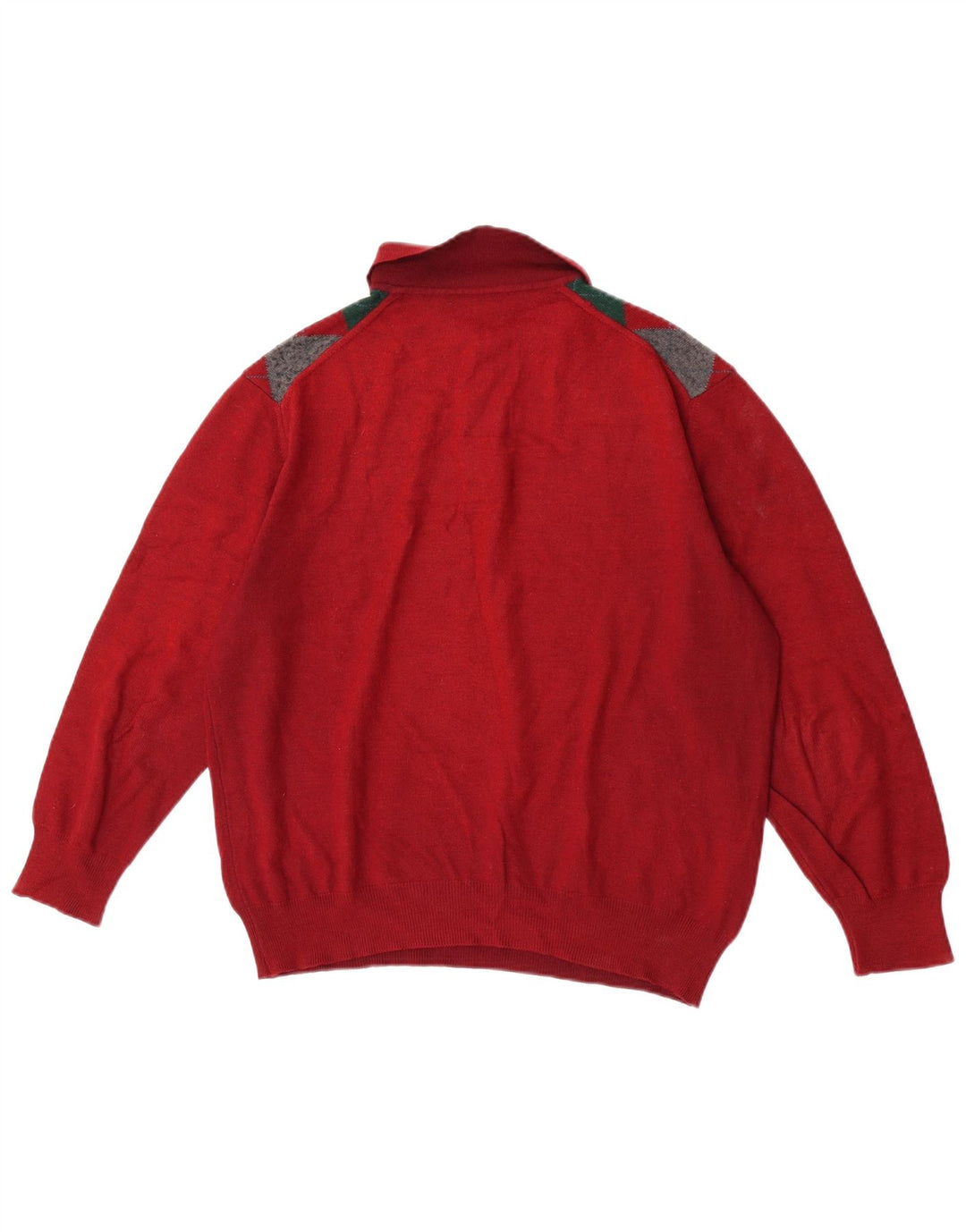 Suéter masculino VINTAGE com gola polo grande vermelho Argyle/Diamante