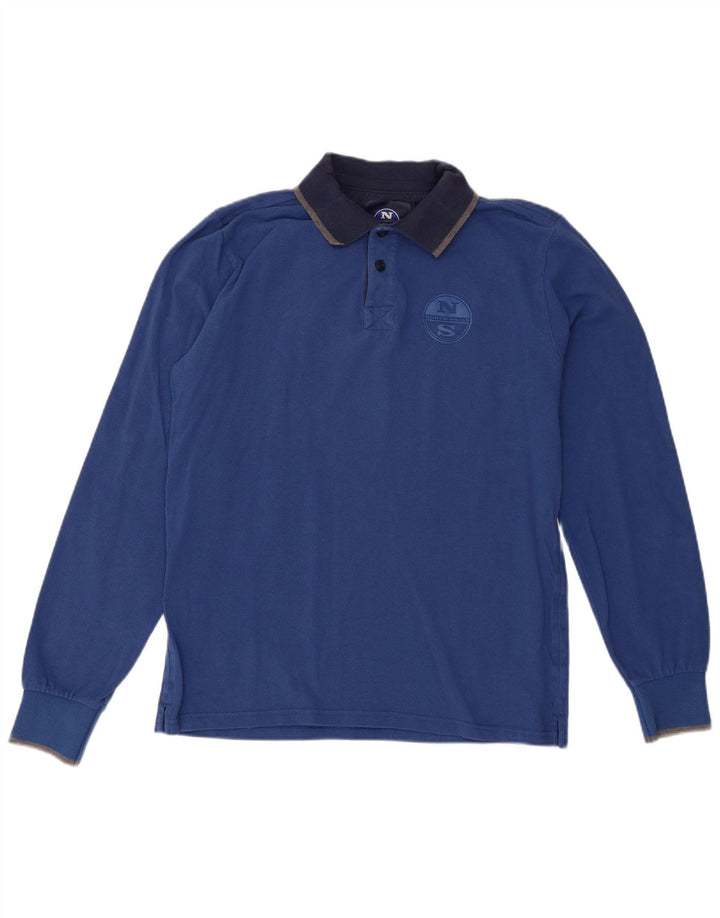 Camisa polo masculina de rugby de manga comprida North Sails algodão azul médio