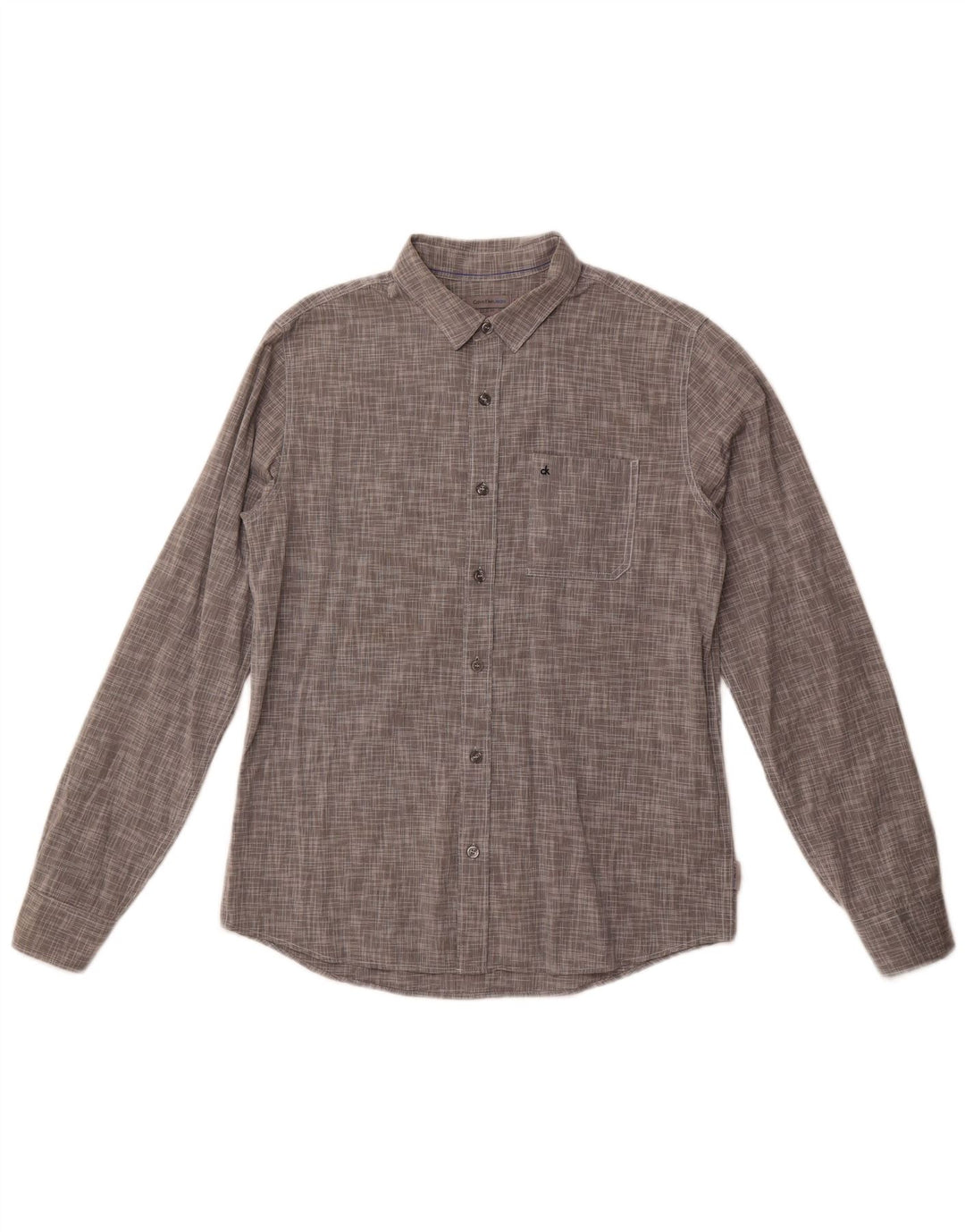 Camisa masculina Calvin Klein Jeans Slim Fit cinza médio algodão manchado