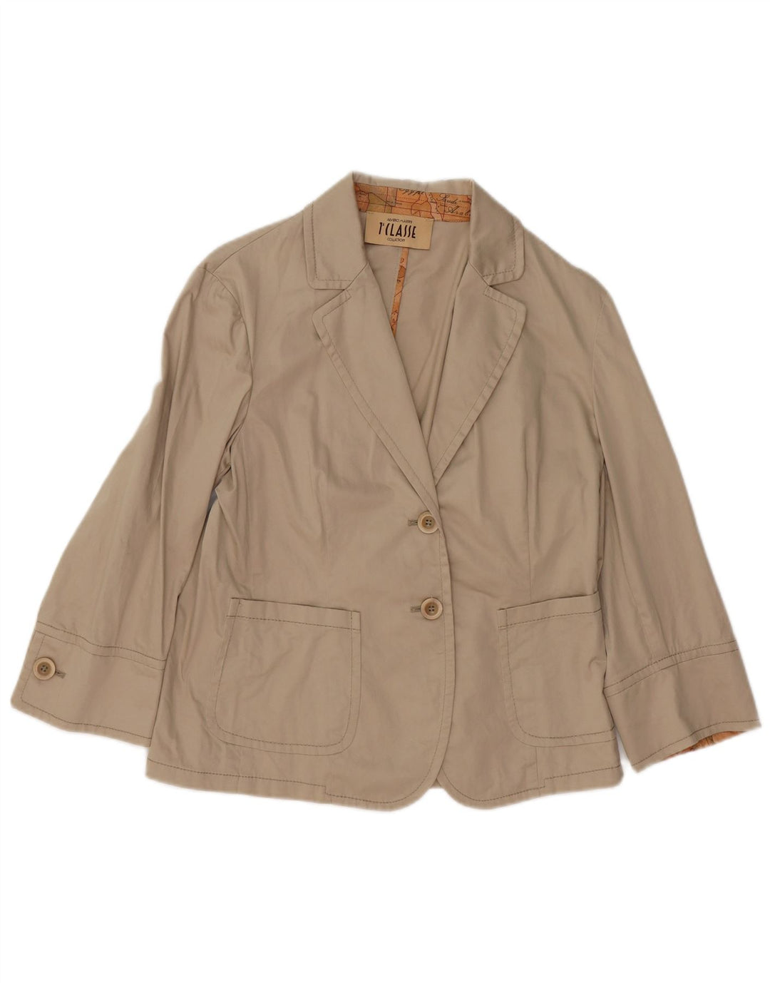 ALVIERO MARTINI Womens 2 Button 3/4 Sleeve Blazer Jacket UK 16 Large Beige