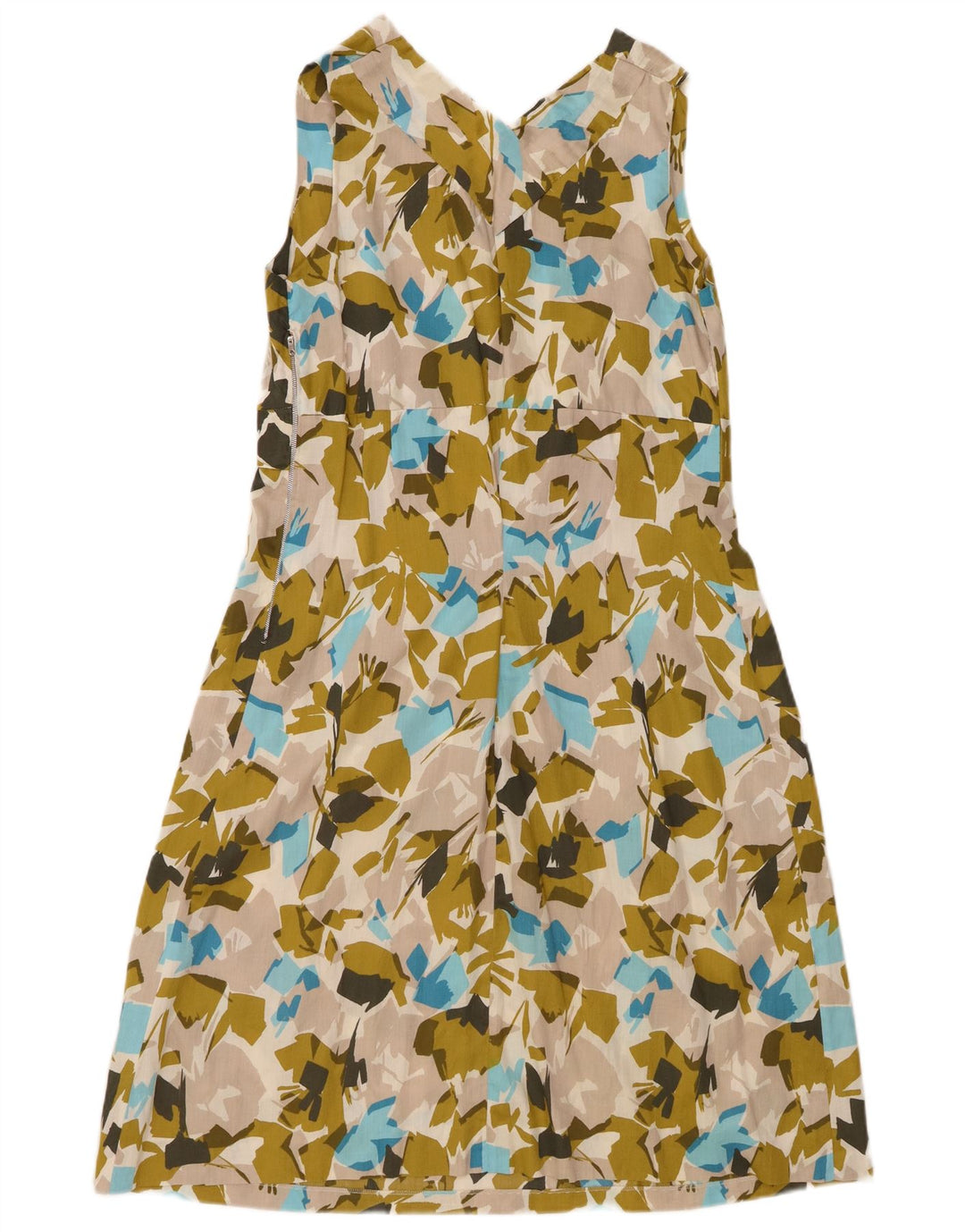 Vestido feminino VINTAGE com estampa abstrata sem mangas evasê Reino Unido 12 verde médio