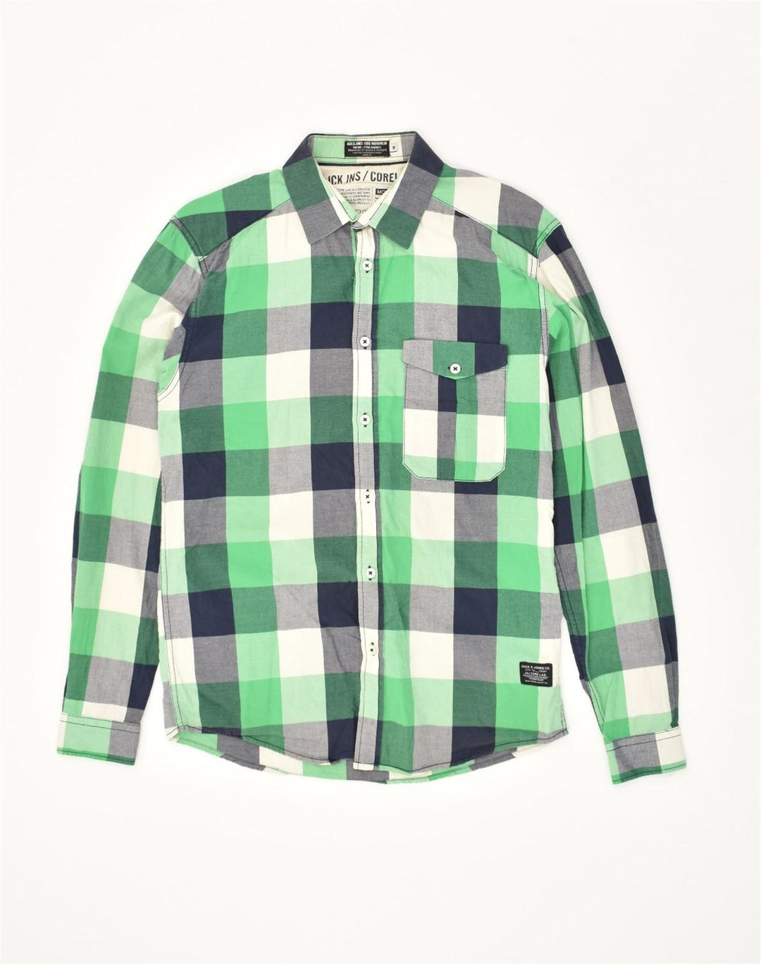 Camisa masculina JACK & JONES algodão xadrez verde médio