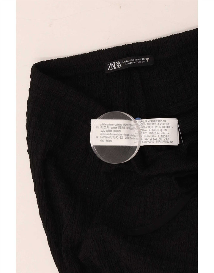 Zara Calça feminina casual de perna larga médio W28 L31 poliéster preto