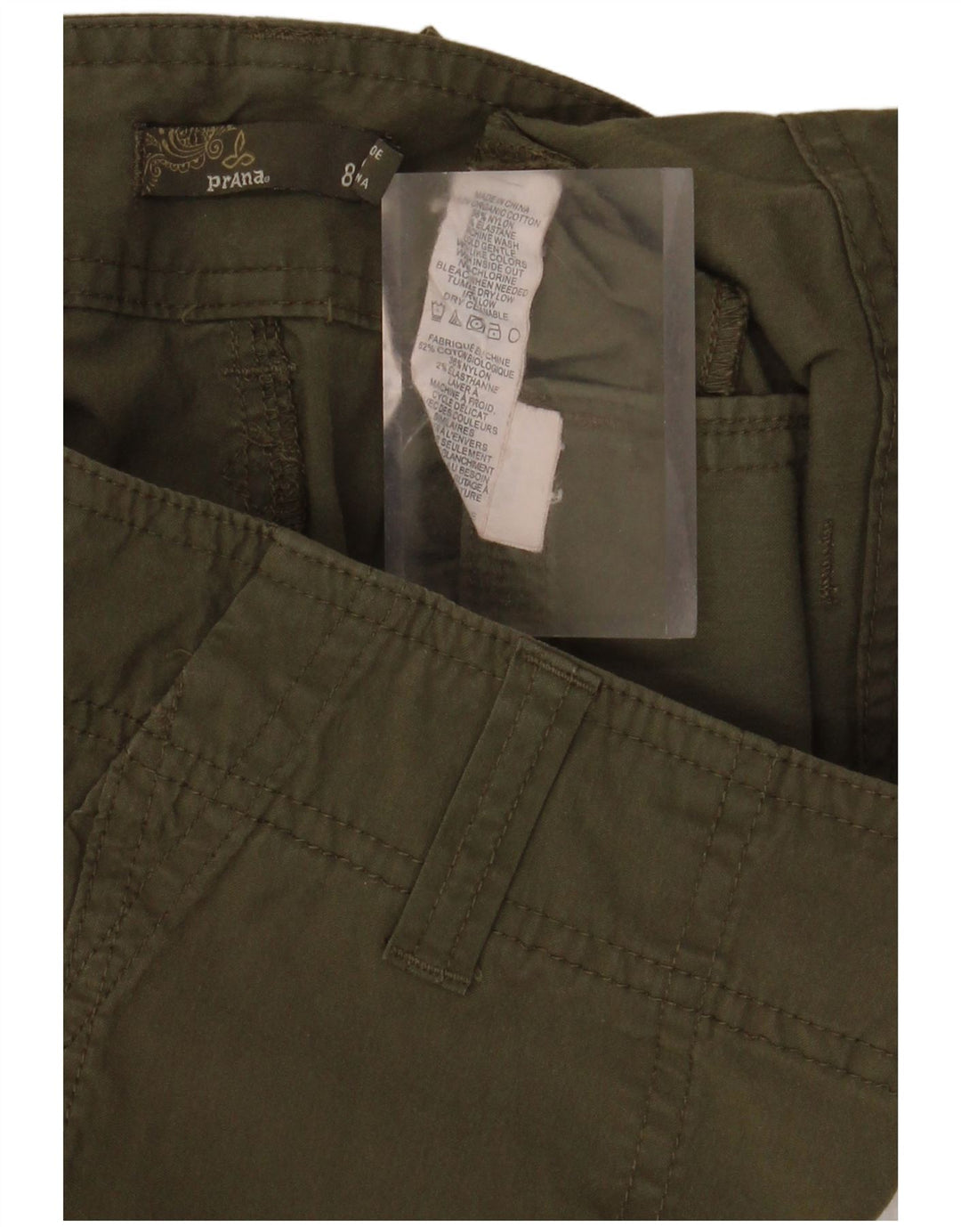 Shorts cargo feminino Prana EUA 8 médio W32 algodão cáqui