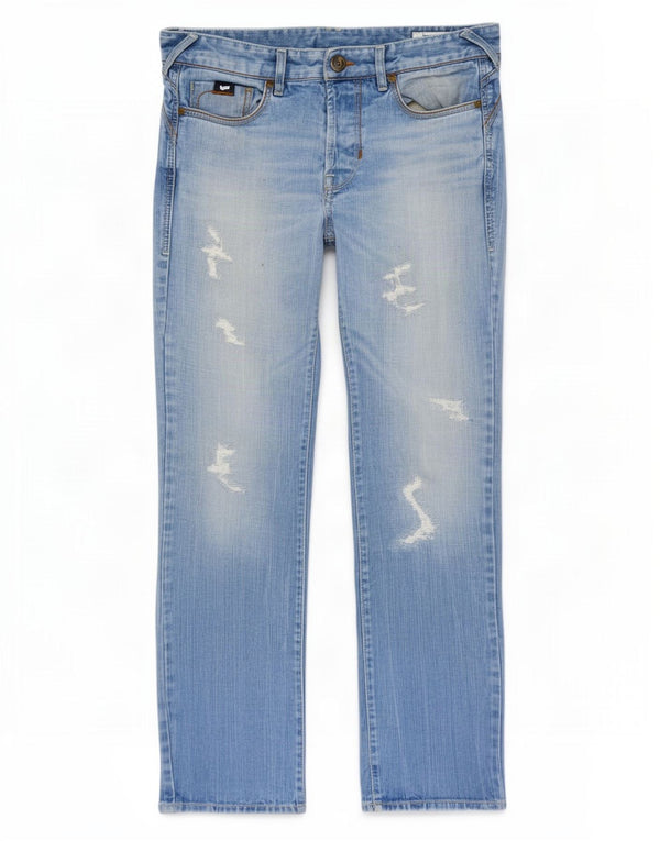 Gas Mens Distressed Straight Jeans W34 L34 Azul Algodão