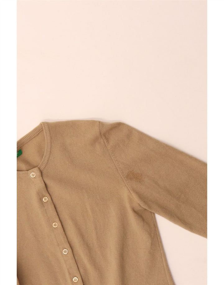 Suéter cardigã feminino BENETTON Reino Unido 10 lã virgem pequena bege