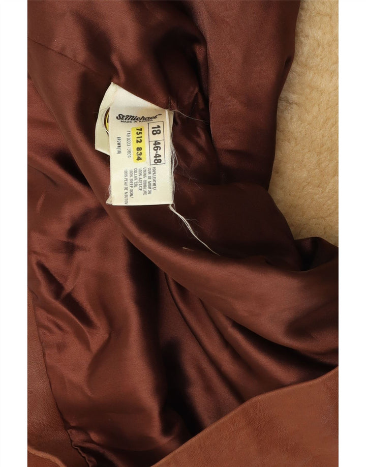 Jaqueta feminina ST MICHAEL com peito duplo UK 18 XL couro marrom