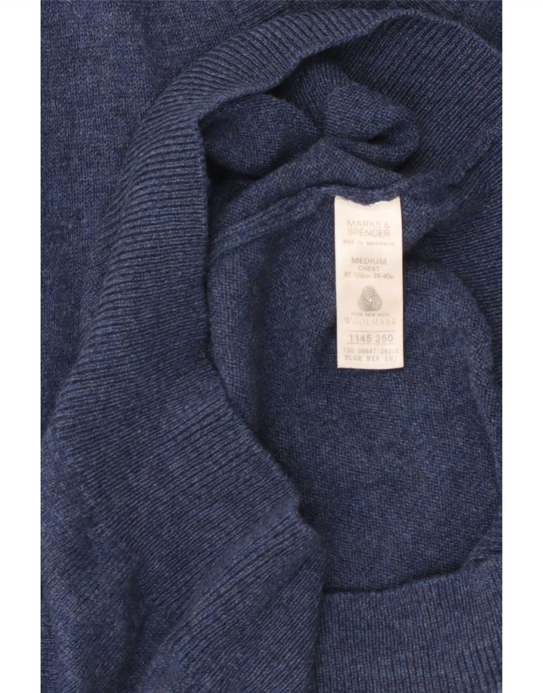 Regata masculina Marks & Spencer com colete de lã de cordeiro manchada azul médio