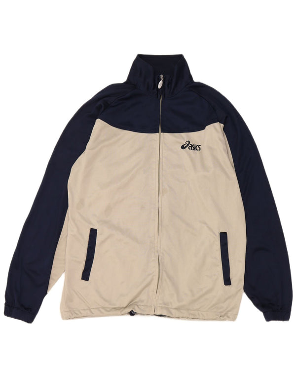 Asics Mens Tracksuit Top Jacket Medium Off White Colourblock Poliéster