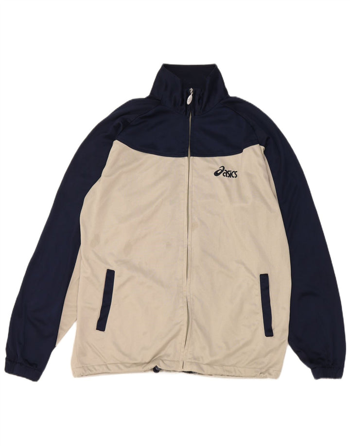 Asics Mens Tracksuit Top Jacket Medium Off White Colourblock Poliéster