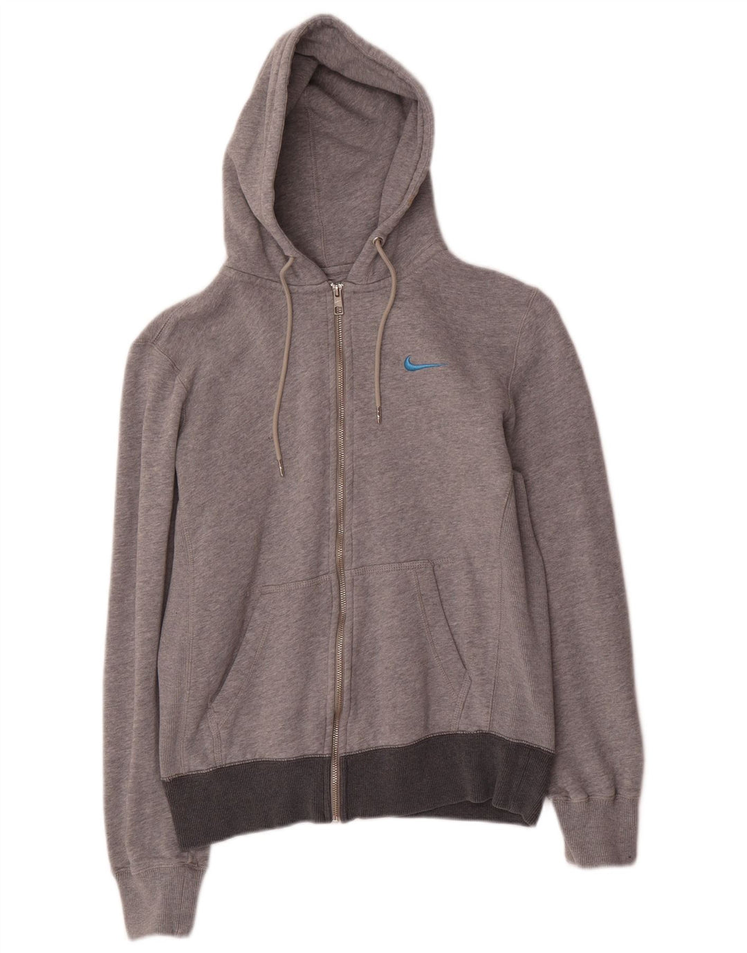 Suéter Nike feminino com capuz e zíper UK 14 algodão cinza médio