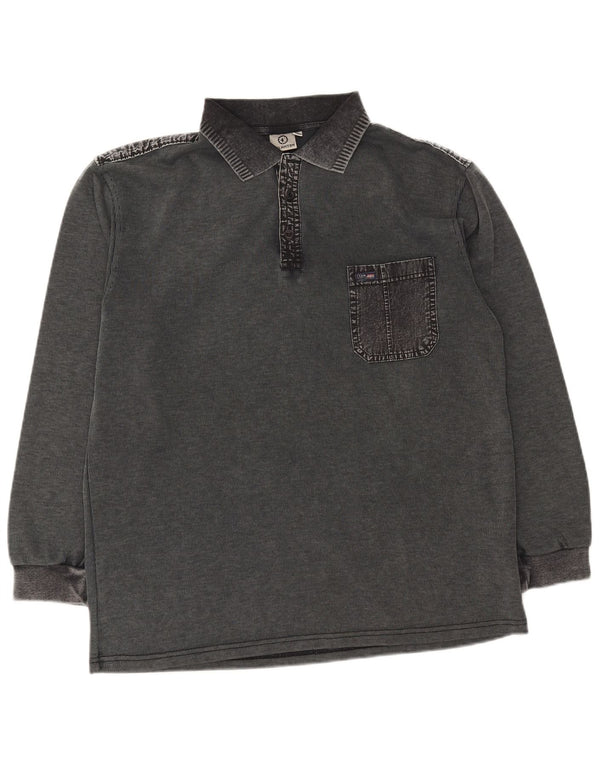 Camisa polo masculina de rugby de manga comprida Kalamton XL cinza algodão