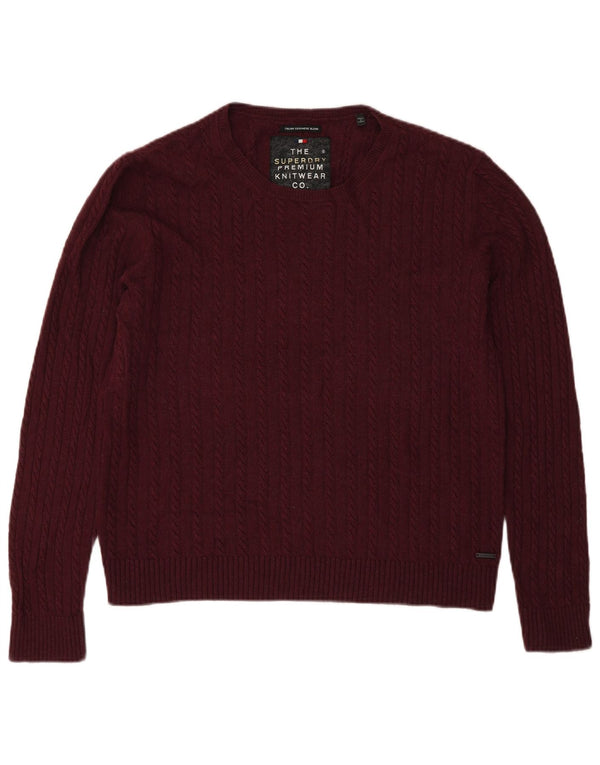 Suéter feminino Superdry com ajuste regular e gola canoa Reino Unido 18 XL lã borgonha