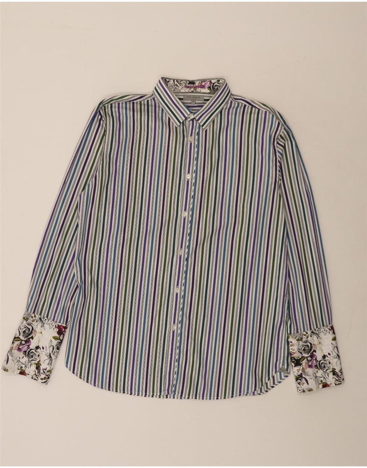 Camisa formal masculina TED BAKER tamanho 5 grande algodão listrado azul