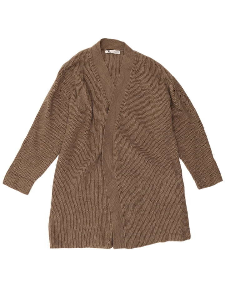 Suéter cardigã aberto Zara feminino oversized longline Reino Unido 10 pequeno marrom