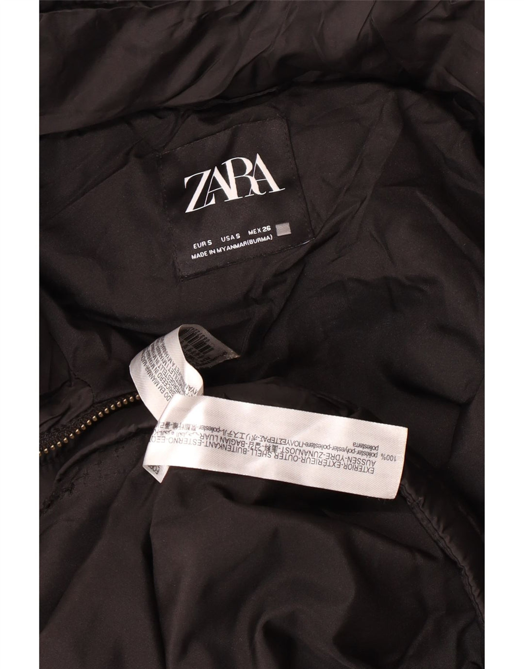 Jaqueta acolchoada com capuz feminina ZARA UK 10 poliéster preto pequeno