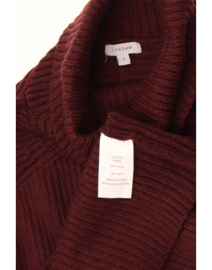 Suéter feminino Jigsaw com gola redonda Reino Unido 10 pequeno lã cor de vinho