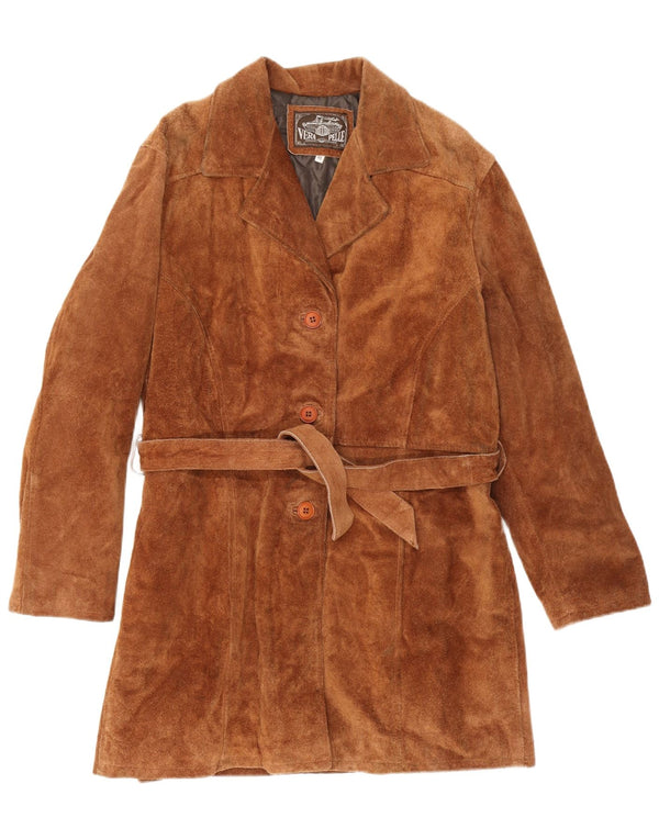 Sobretudo de camurça vintage feminino IT 46 couro marrom grande
