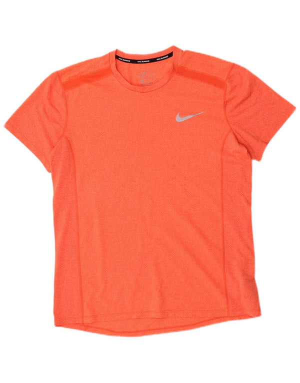 Camiseta masculina Nike Running de manga curta com estampa gráfica grande laranja poliéster