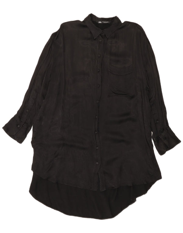 Zara vestido camisa oversized feminino Reino Unido 10 pequeno preto viscose