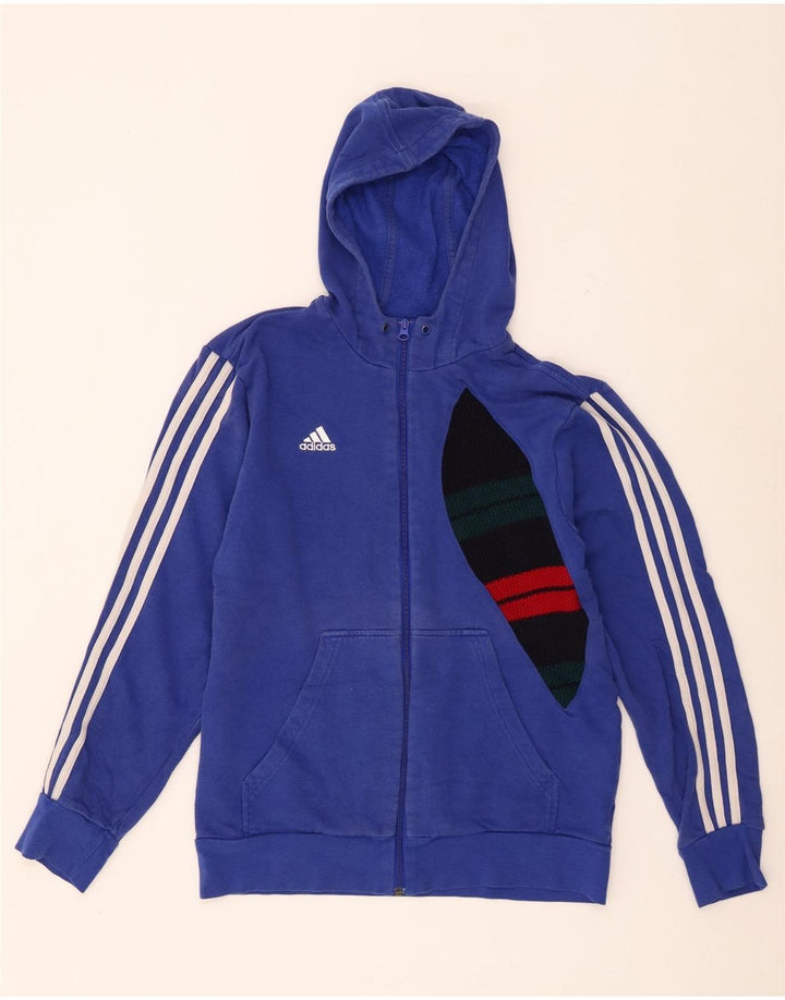 Adidas masculino zip moletom com capuz médio azul colorblock algodão