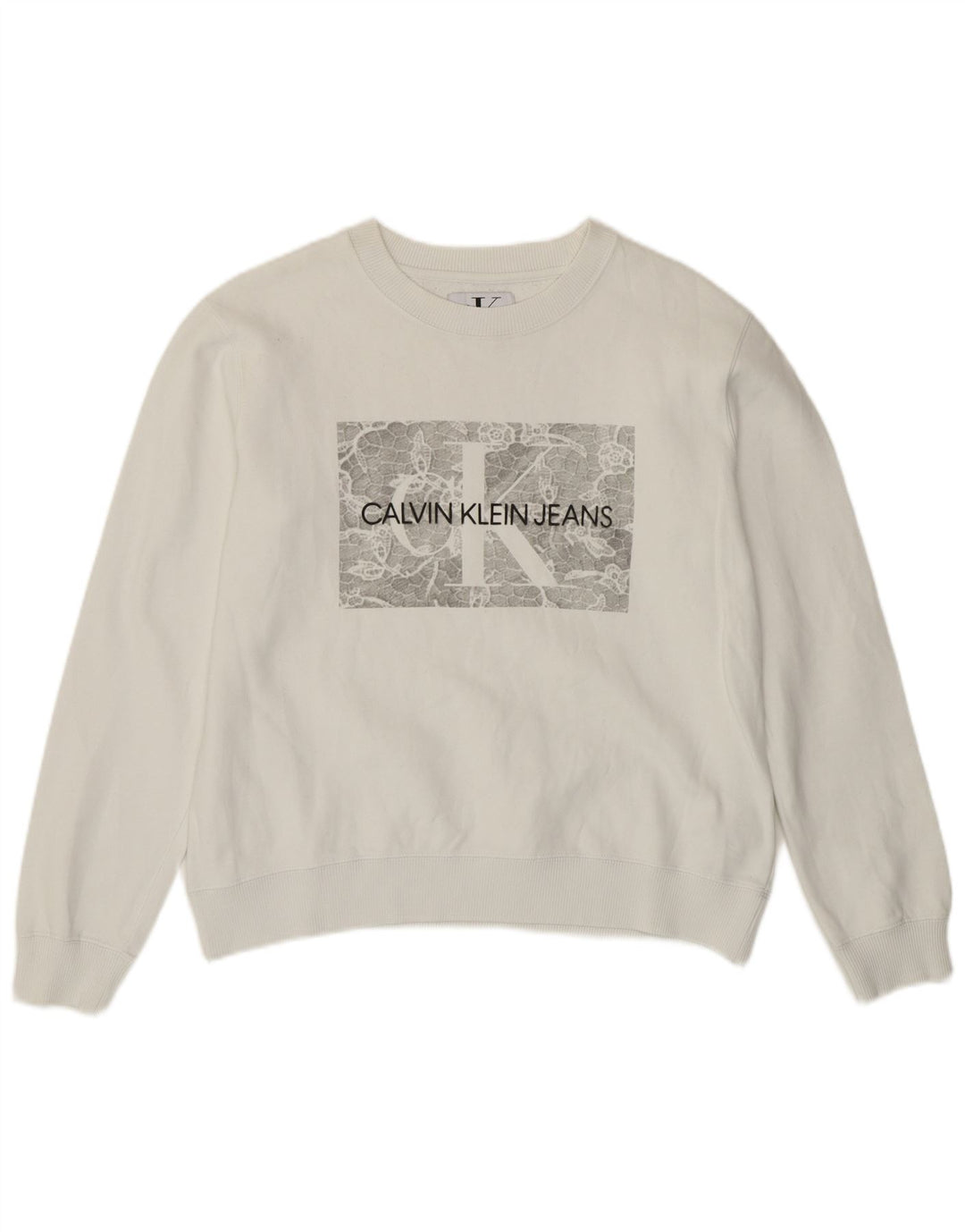 Calvin Klein moletom gráfico feminino jumper UK 10 pequeno algodão branco