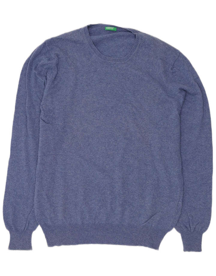 Suéter masculino BENETTON com gola redonda XL de lã azul