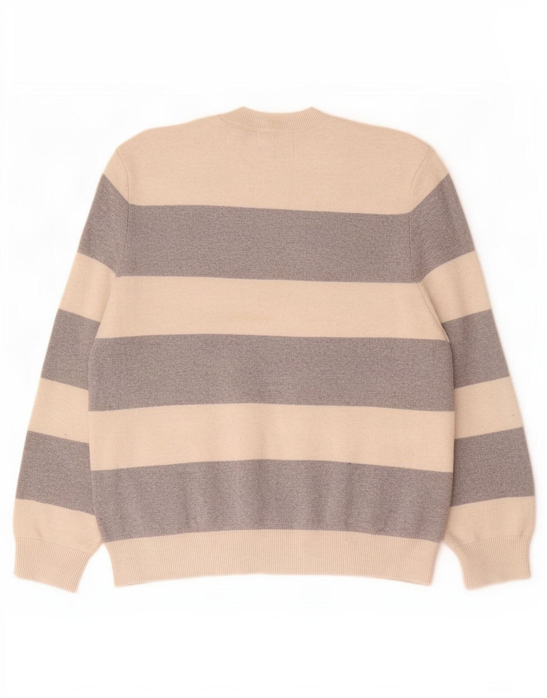 Suéter feminino Marks & Spencer com gola redonda UK 14 listrado bege médio