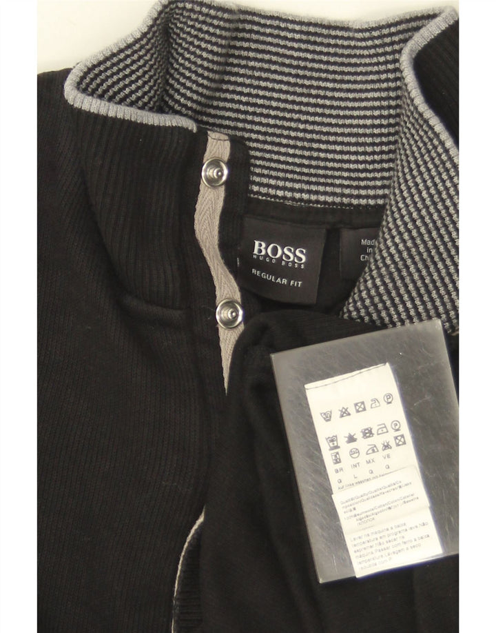 Hugo Boss Suéter masculino regular com zíper e gola grande listrado preto