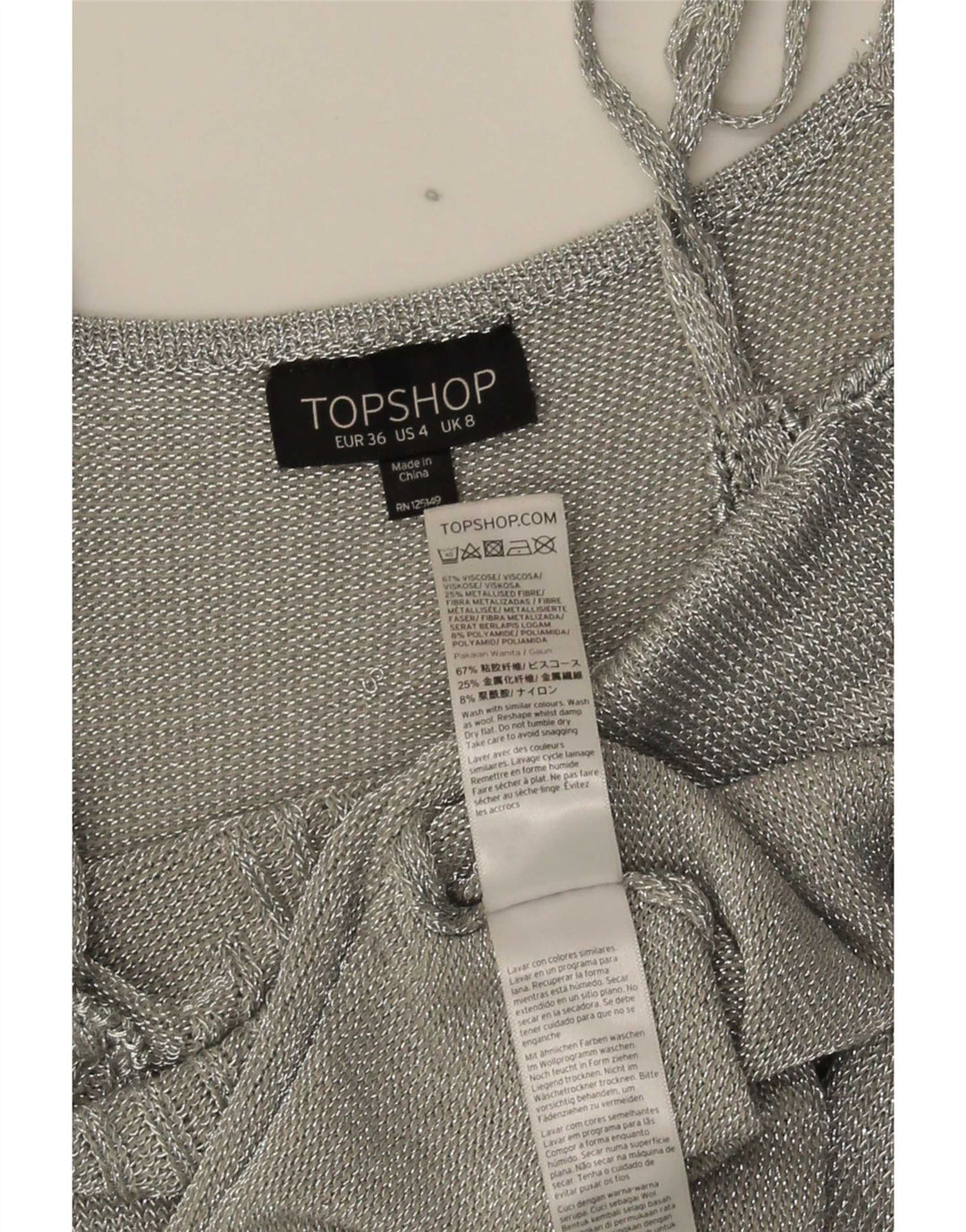 Vestido deslizante feminino Topshop Reino Unido 8 pequeno viscose prateada
