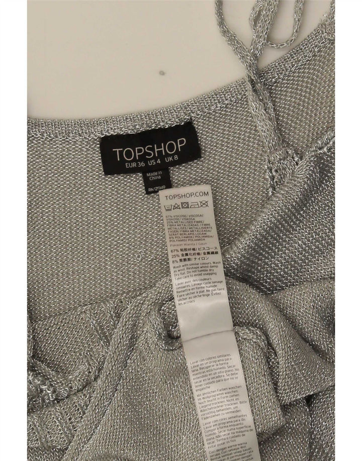 Vestido deslizante feminino Topshop Reino Unido 8 pequeno viscose prateada