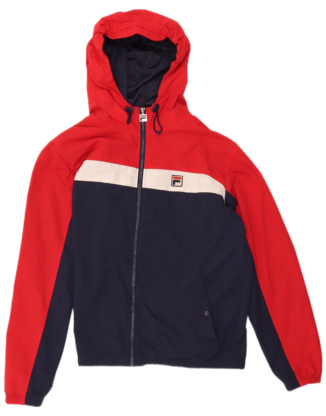 Jaqueta de chuva masculina FILA com capuz UK 40 grande azul colorblock poliamida