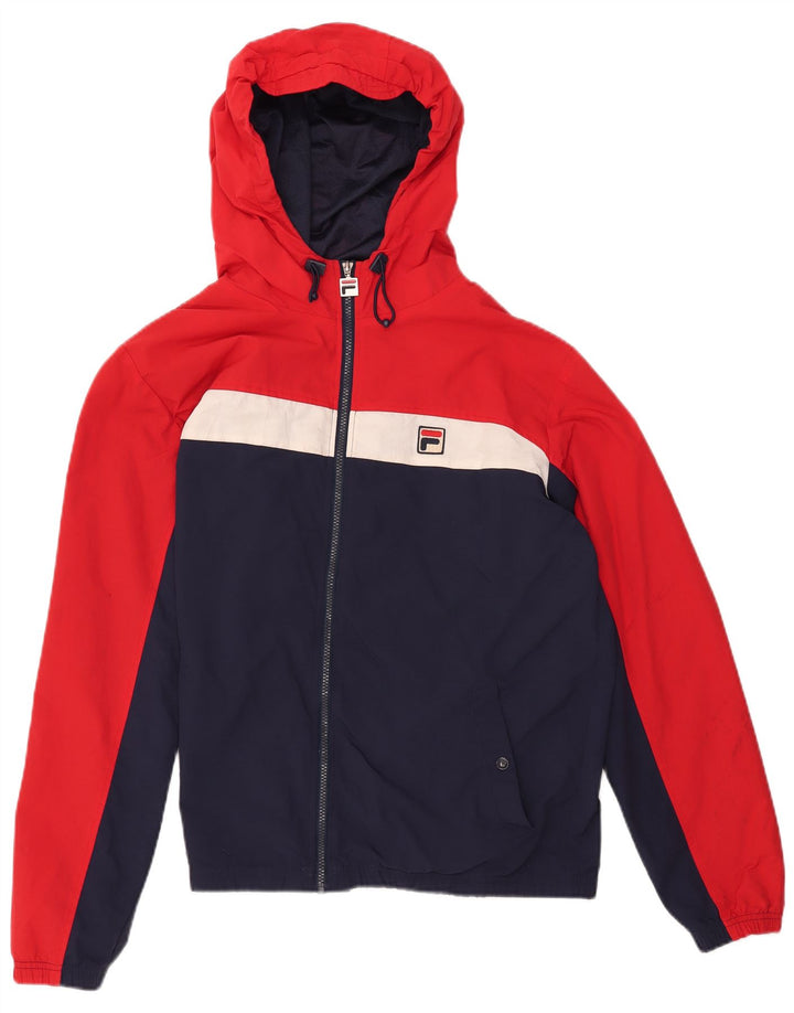 Jaqueta de chuva masculina FILA com capuz UK 40 grande azul colorblock poliamida