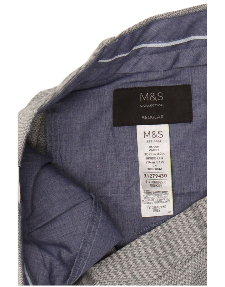 Calça masculina de terno regular Marks & Spencer W42 L31 poliéster cinza