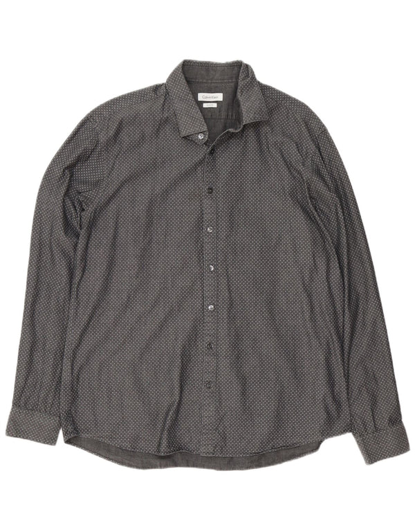 Camisa masculina Calvin Klein Slim Fit tamanho 43 17 XL algodão geométrico cinza
