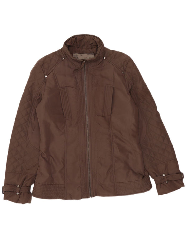 Jaqueta acolchoada feminina Zara UK 16 grande poliéster marrom