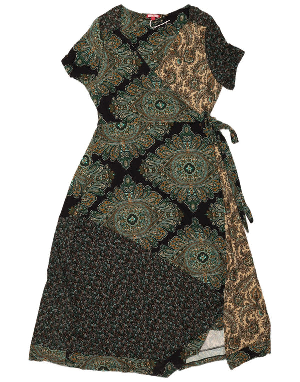 Vestido feminino vintage UK 20 2XL verde patchwork viscose boêmio