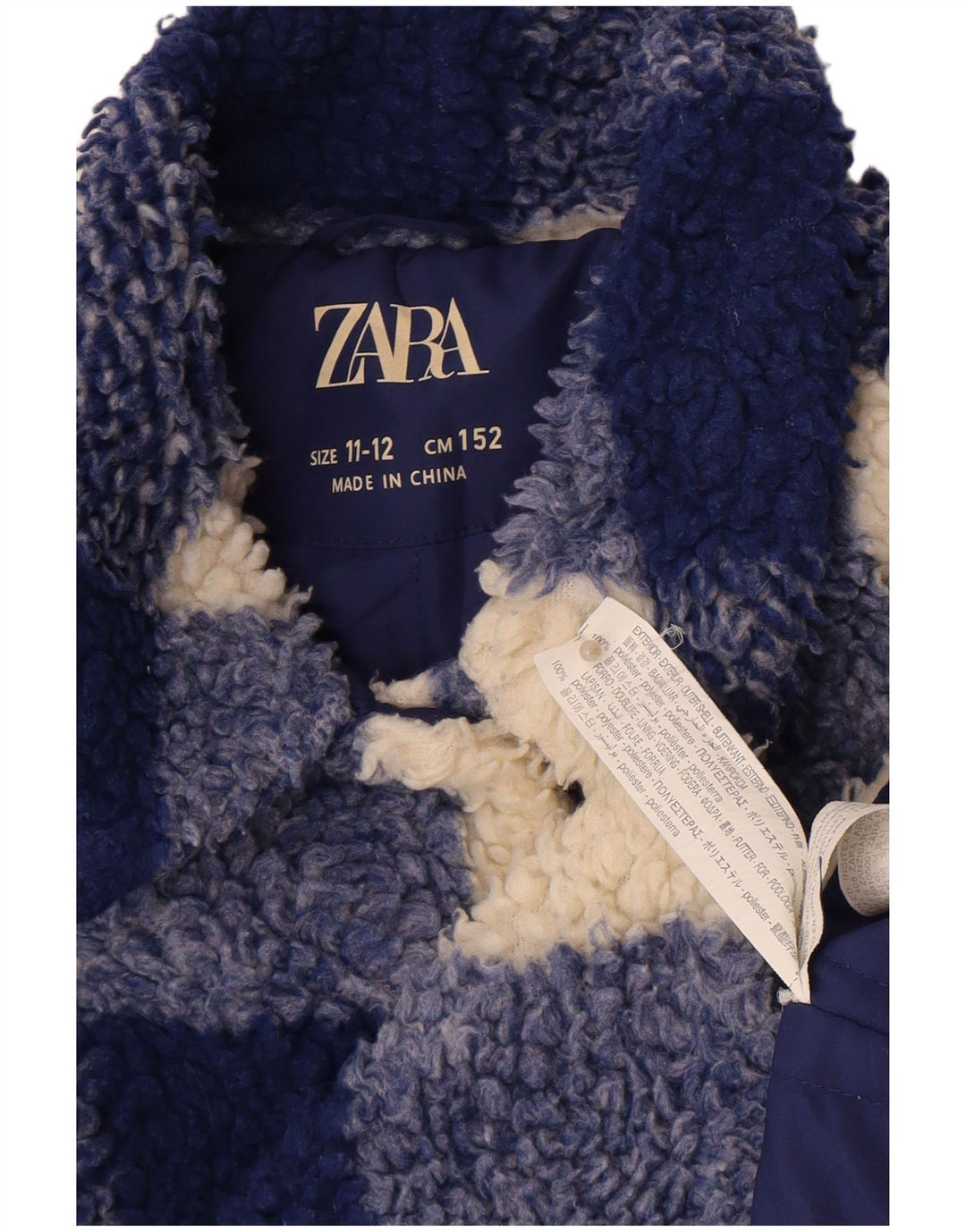Jaqueta de lã Zara para meninas 11-12 anos poliéster guingão azul