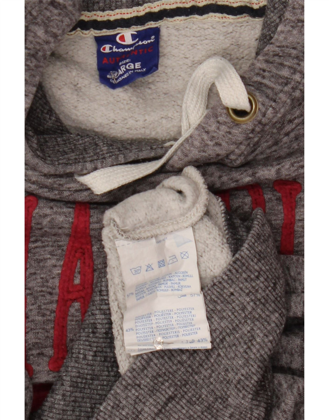 Jumper masculino com capuz Champion grande algodão manchado cinza