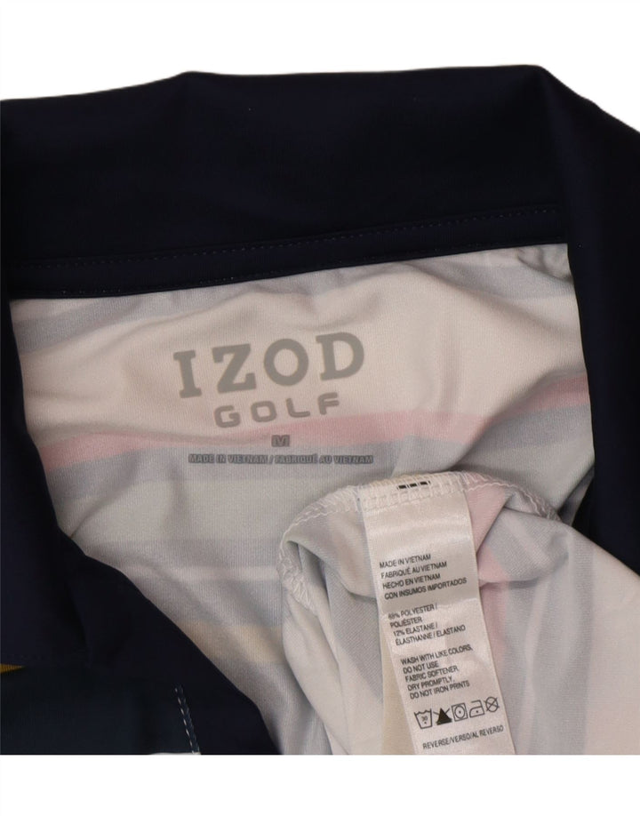 Camisa polo feminina Izod UK 14 poliéster listrado multicolorido médio