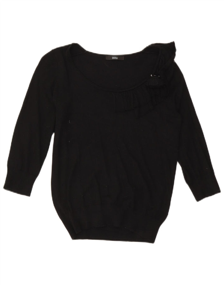 Suéter feminino Marks & Spencer com gola canoa Reino Unido 10 pequeno preto