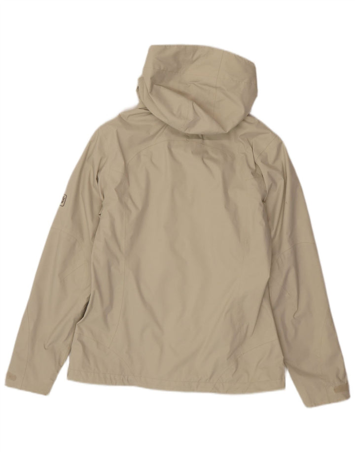Jaqueta de chuva feminina com capuz Jack Wolfskin Reino Unido 8/10 pequena poliamida bege