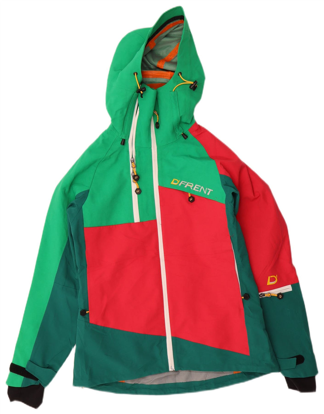 Jaqueta de chuva feminina com capuz gráfico D'Frent Reino Unido 36 bloco colorido verde pequeno