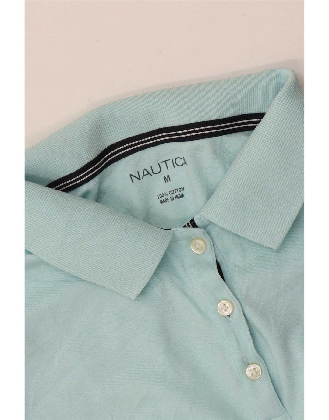 Camisa polo feminina Nautica UK 14 algodão azul médio