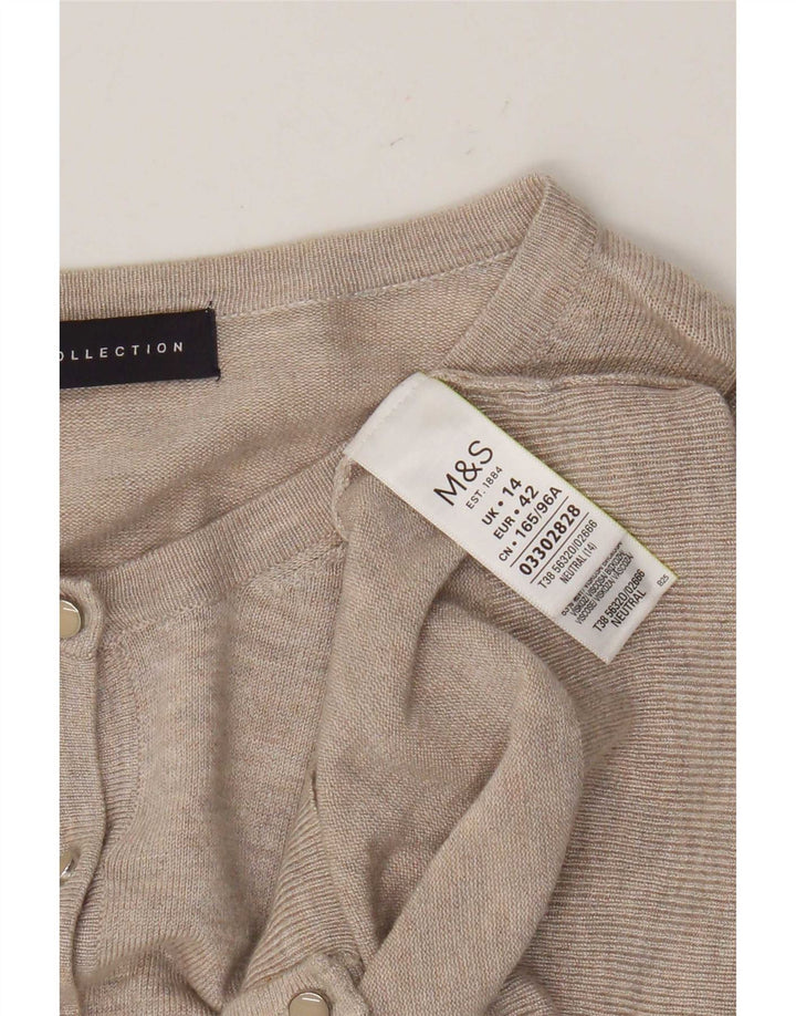 Suéter cardigã feminino Marks & Spencer Reino Unido 14 viscose manchada bege médio