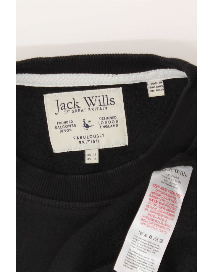 Jack Wills feminino gráfico oversized moletom jumper Reino Unido 12 médio preto