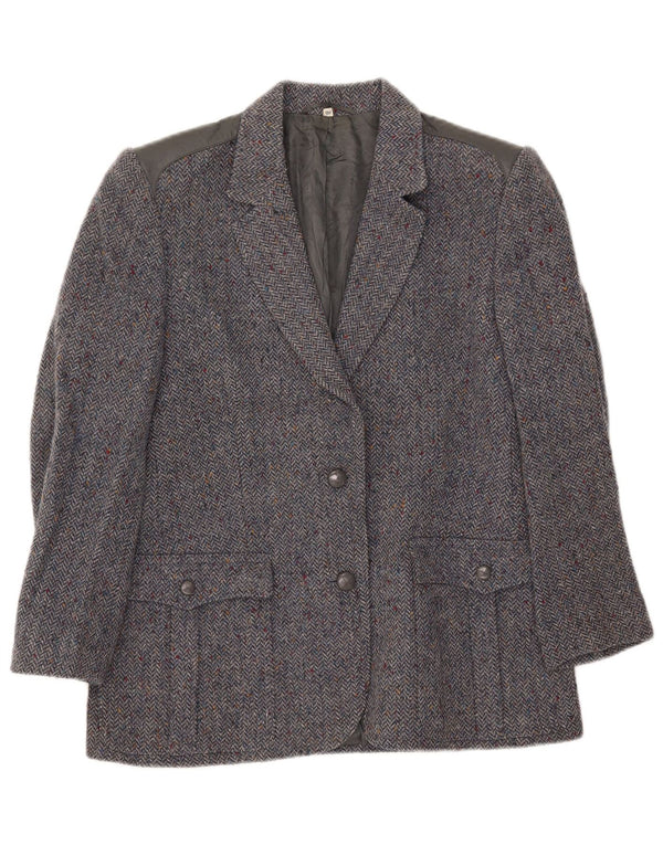 Vintage Womens 2 Button Blazer Jacket IT 46 Large Navy Blue Herringbone
