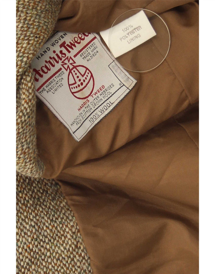 Jaqueta blazer masculina de 2 botões Harris Tweed Reino Unido 40 grande lã espinha de peixe marrom