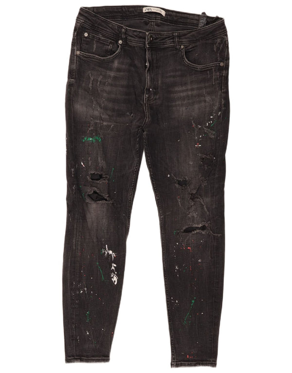 Calça jeans skinny masculina Zara EU 44 grande W34 L27 algodão cinza